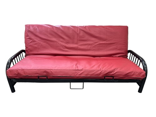 Queen red leather vinyl futon - queen,
